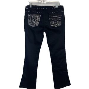Pepe London Jeans Black Rhinestones Beaded Pockets Boot Leg Size 31 Retro